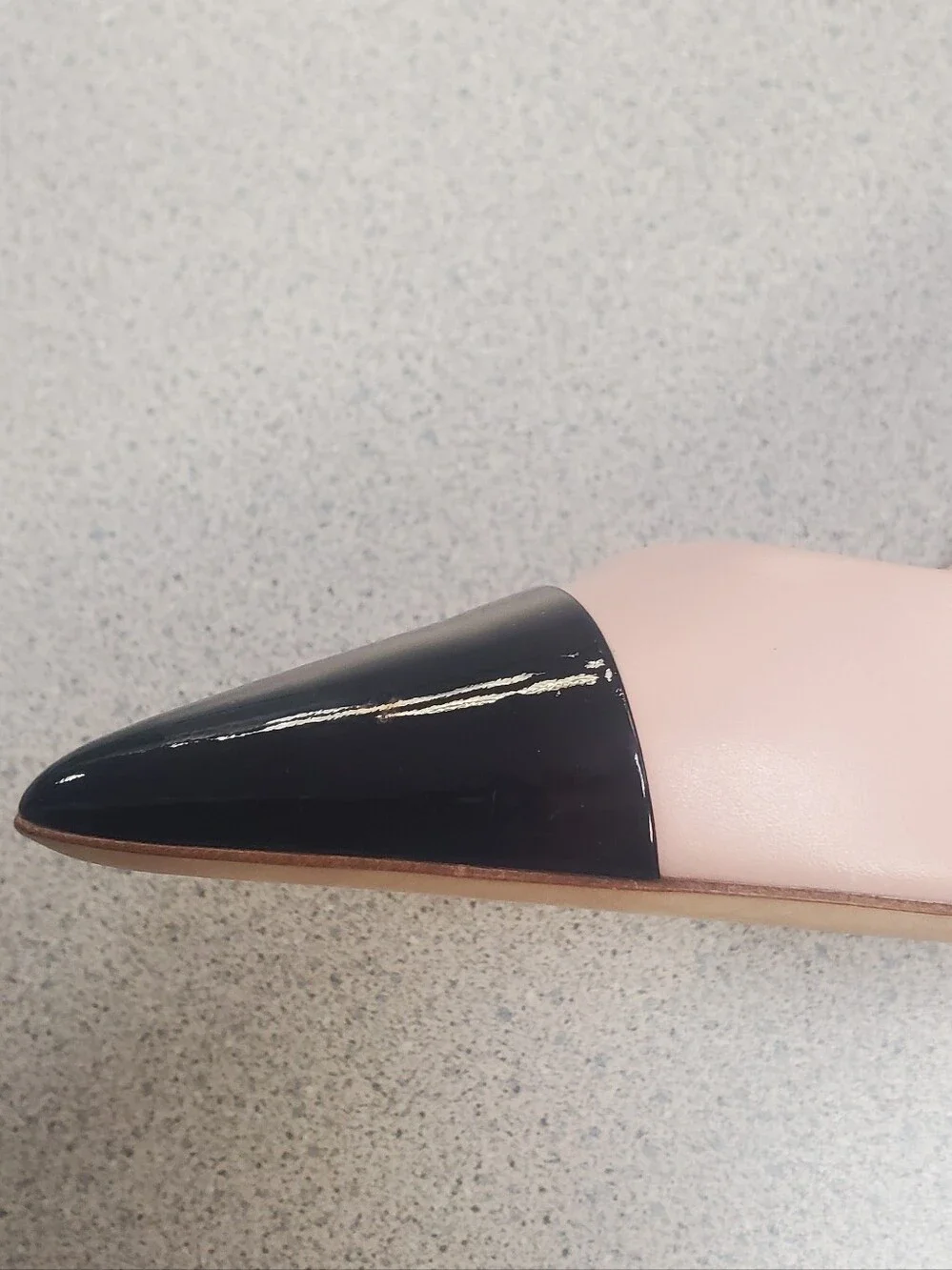 Tory Burch Blush Pink Pointed-Toe Pumps with Black Patent Cap